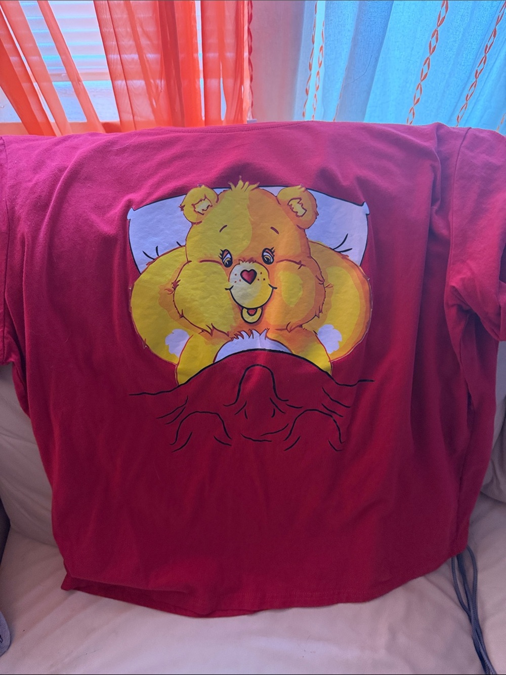 Red Care Bear Graphic Tee — Yellow Bear Design